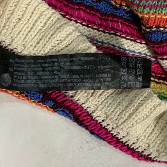 Zara S Womens Multicolor Striped Cropped Knit Top Crochet Tassel Boho Hippie - Picture 8 of 9